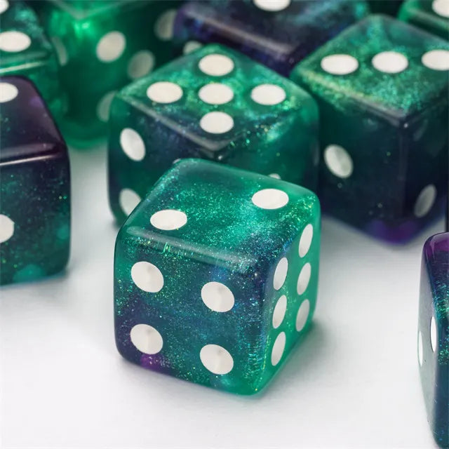 Level Up Dice | D6 Green Blue 16mm Glitter | 12 Dice