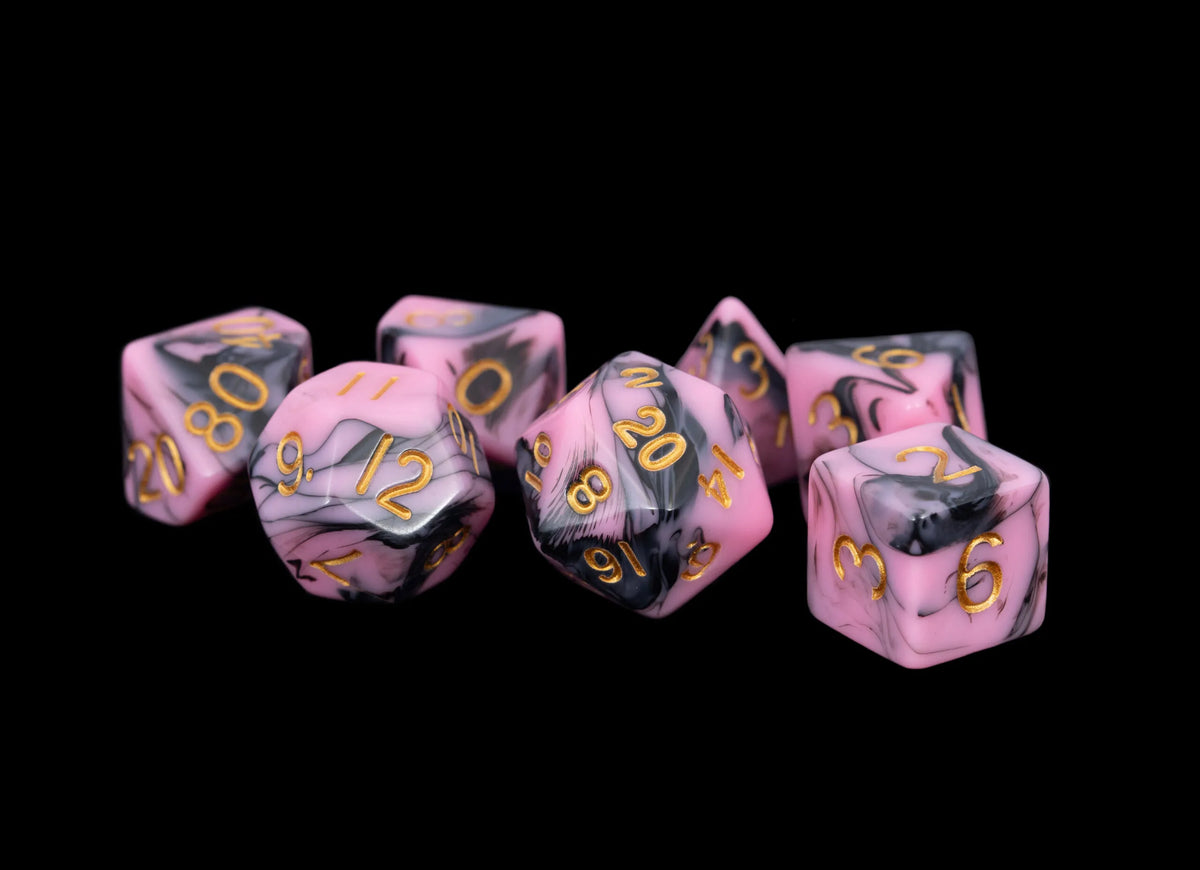 Pink & Black Marble / Gold Numbers - 16mm Acrylic Dice Set