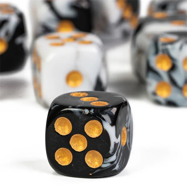 Level Up Dice | 16mm D6 Marbled Black and White | 6 Dice