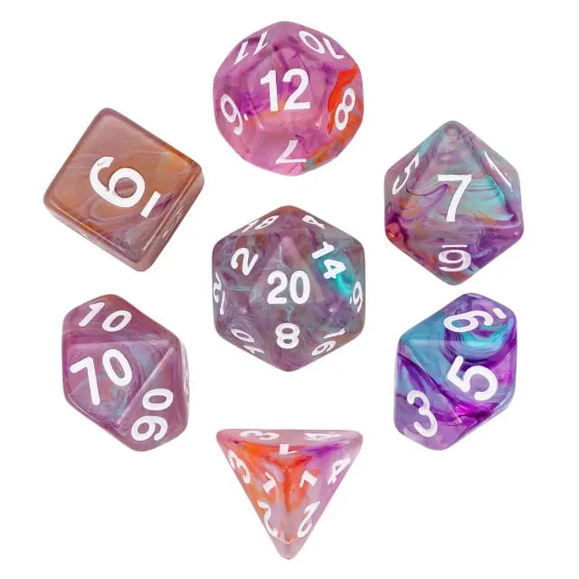 Level Up Dice | Translucent Two-Color Swirl  | (Purple/Orange/Green)