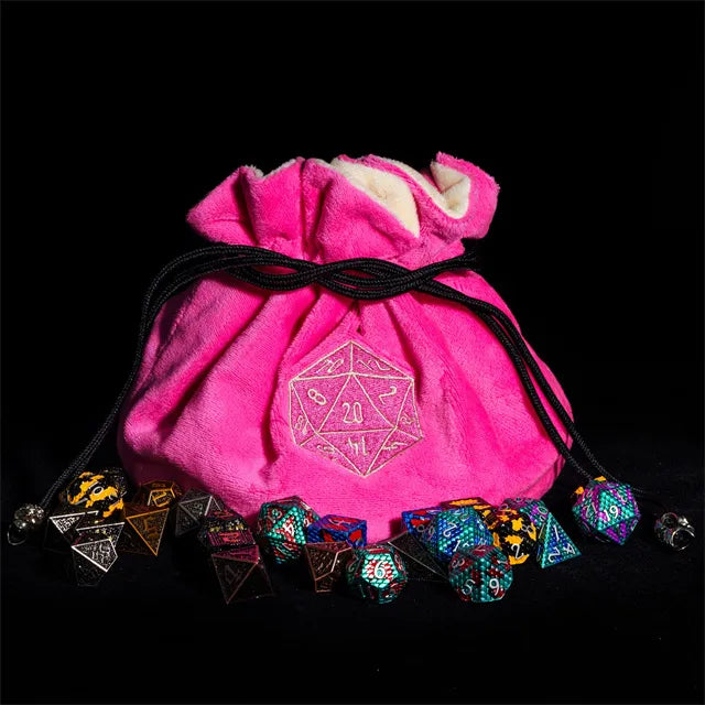 Flannel Drawstring Dice Bag | Pink