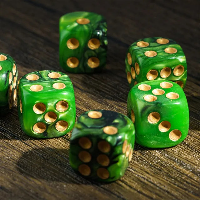 Level Up Dice | 16mm D6 Marbled Green and Black | 6 Dice