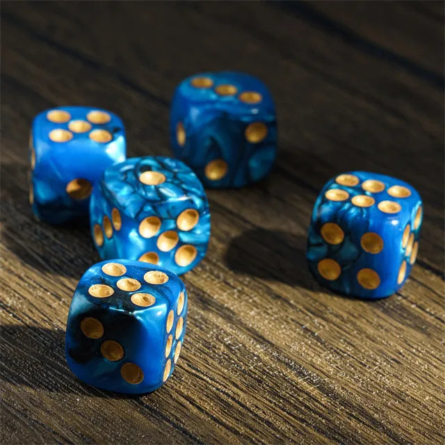 Level Up Dice | 16mm D6 Marbled Light Blue and Black | 6 Dice