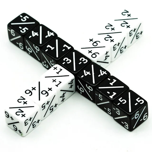 Level Up Dice | D6 16mm Positive and Negative Black/White Counters | 14 Dice