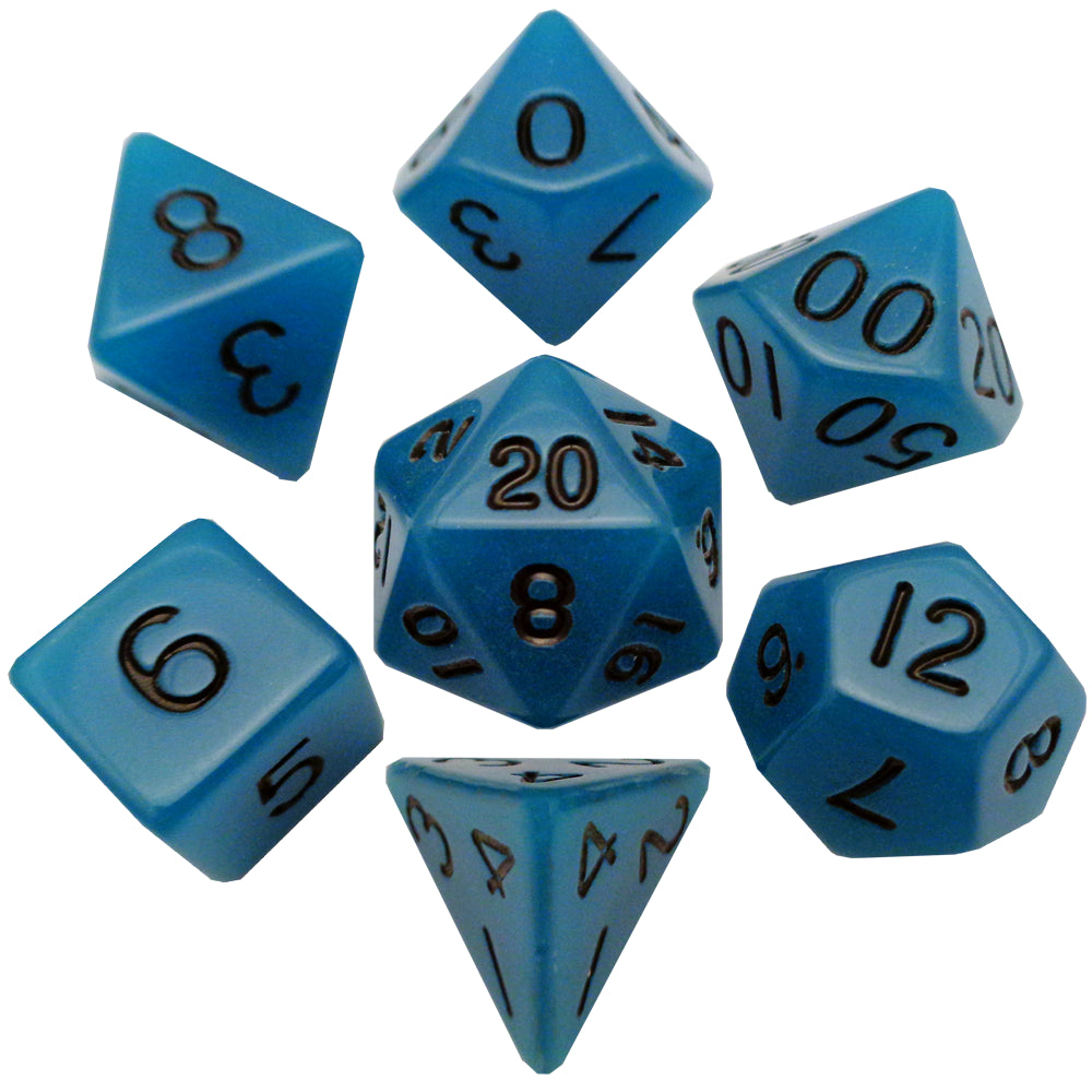 Glow in the dark Blue - 16mm Acrylic Dice Set