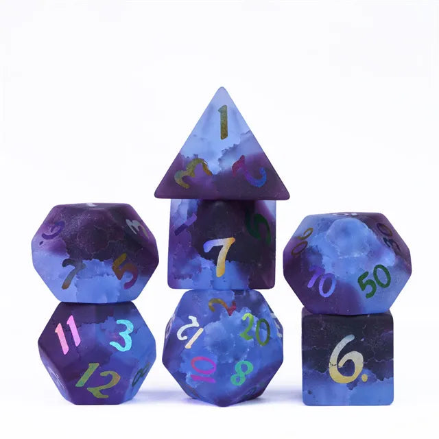 Level Up Premium Dice | Burst Lightning Glass | Rainbow Font | Blue Purple