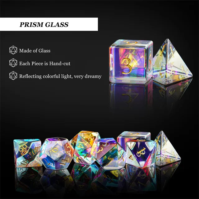 Level Up Premium Dice | Rainbow Crystal Glass | Clear Prism