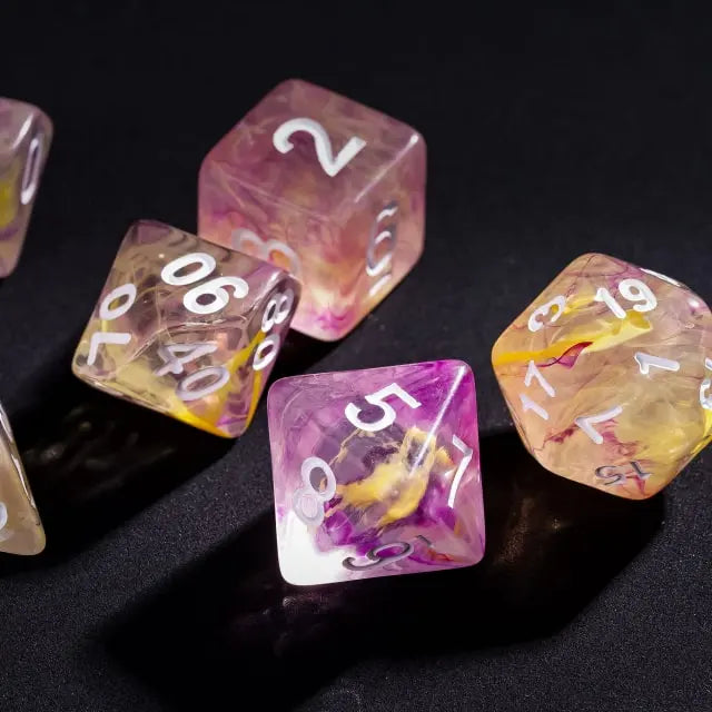 Level Up Dice | Translucent Two-Color Swirl  | (Purple/Yellow)