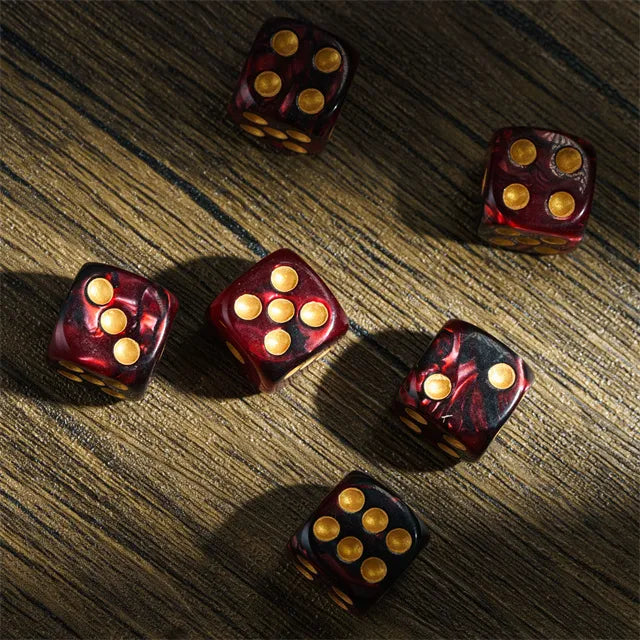 Level Up Dice | 16mm D6 Marbled Red and Black | 6 Dice