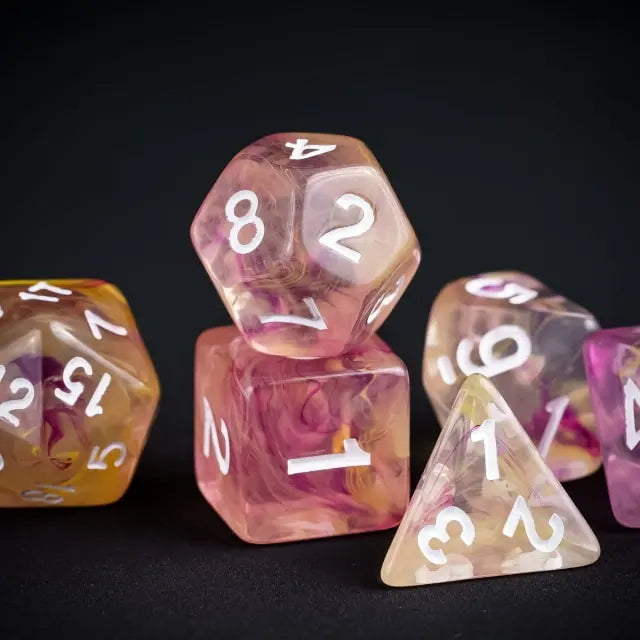 Level Up Dice | Translucent Two-Color Swirl  | (Purple/Yellow)