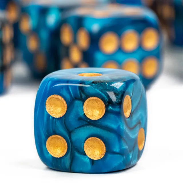 Level Up Dice | 16mm D6 Marbled Light Blue and Black | 6 Dice