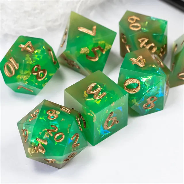 Level Up Handmade Dice | Glitter Paper | Gold Green
