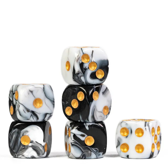 Level Up Dice | 16mm D6 Marbled Black and White | 6 Dice