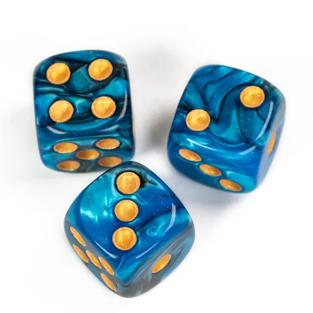 Level Up Dice | 16mm D6 Marbled Light Blue and Black | 6 Dice