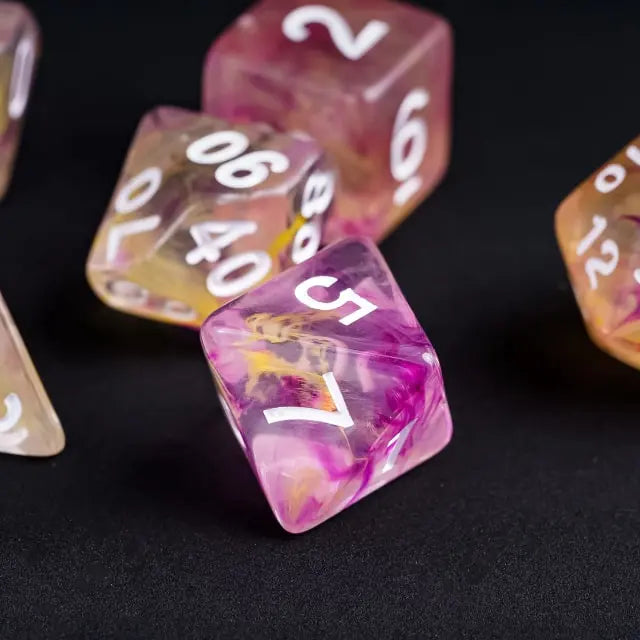 Level Up Dice | Translucent Two-Color Swirl  | (Purple/Yellow)