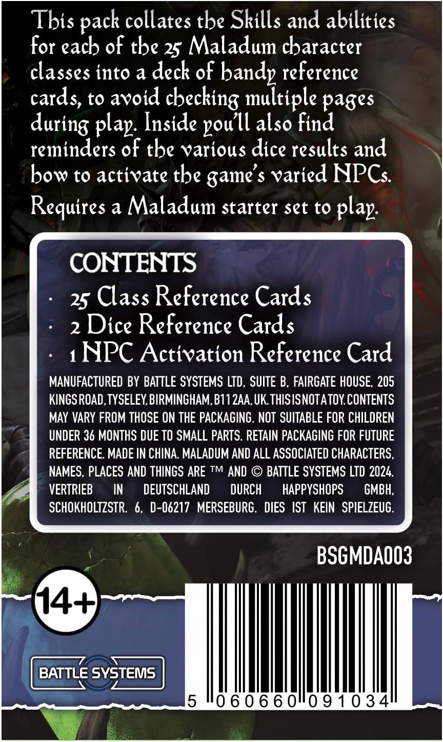 Maladum: Reference Cards