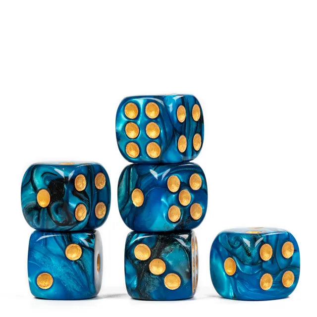 Level Up Dice | 16mm D6 Marbled Light Blue and Black | 6 Dice