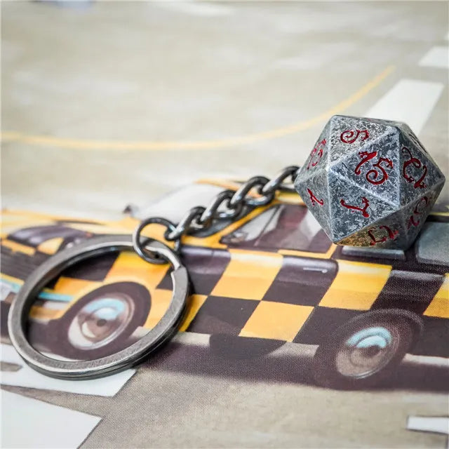D20 Metal Keychain | Silver Red