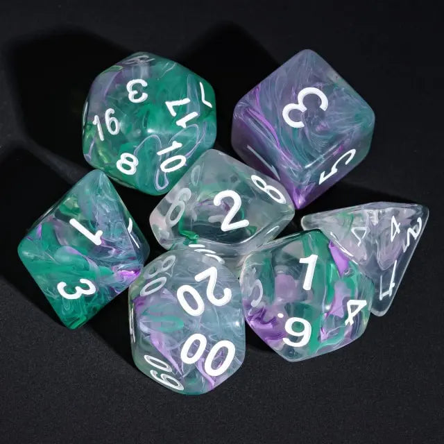 Level Up Dice | Translucent Two-Color Swirl  | (Green/Purple)