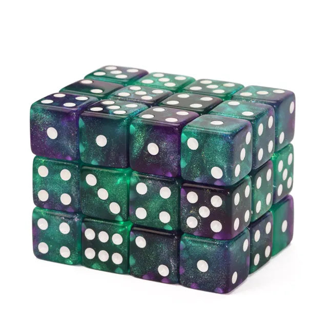 Level Up Dice | D6 Green Blue 16mm Glitter | 12 Dice