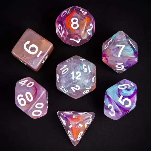 Level Up Dice | Translucent Two-Color Swirl  | (Purple/Orange/Green)