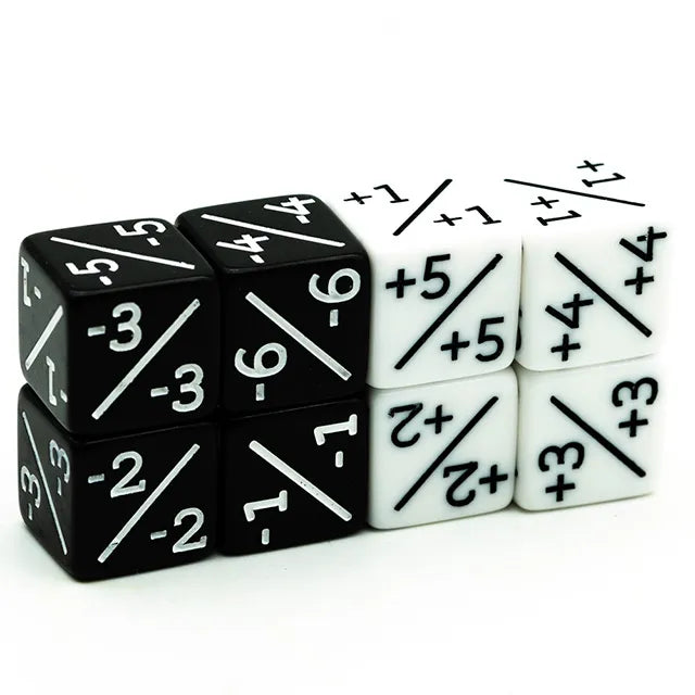 Level Up Dice | D6 16mm Positive and Negative Black/White Counters | 14 Dice