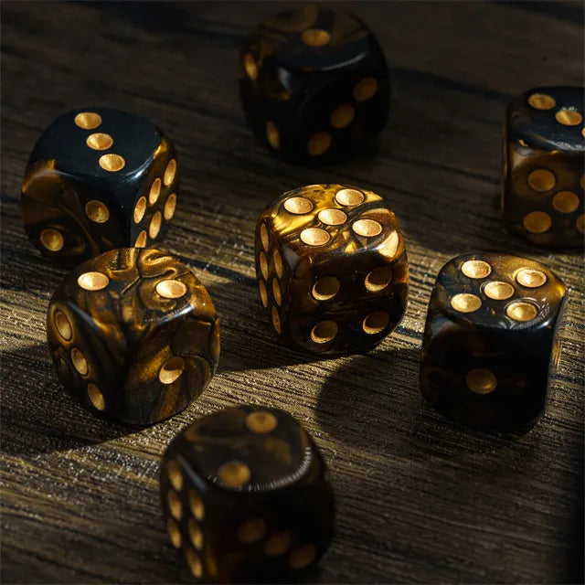 Level Up Dice | 16mm D6 Marbled Brown and Black | 6 Dice