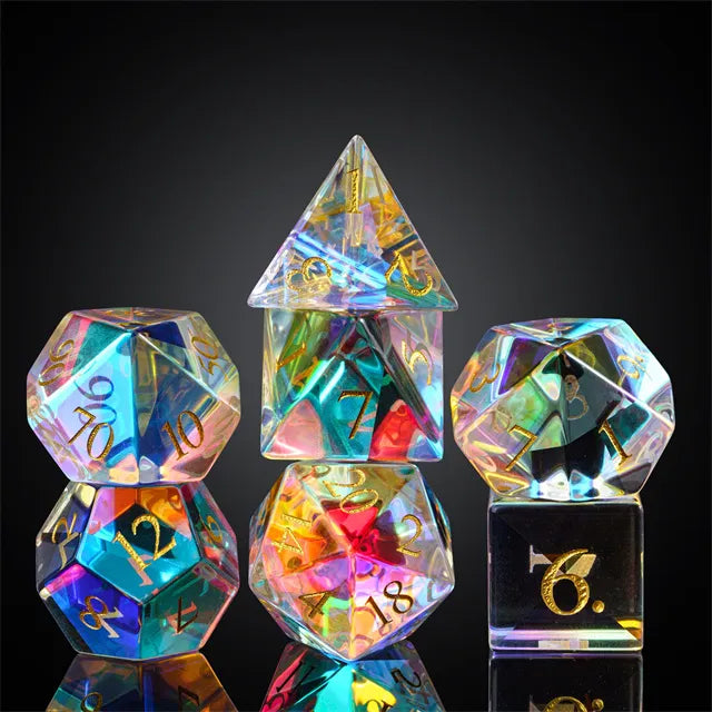 Level Up Premium Dice | Rainbow Crystal Glass | Clear Prism