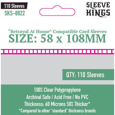 Sleeve Kings | Betrayal At House Compatible Sleeves (58 x 108mm) - Level Up Store Sleeve Kings | Betrayal At House Compatible Sleeves (58 x 108mm) - Level Up Store
