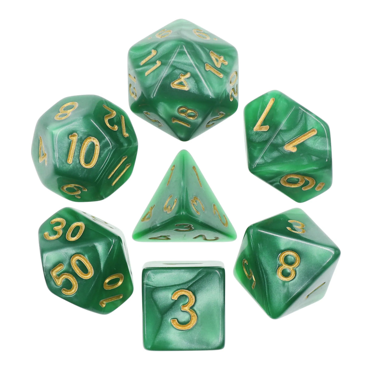 Green (Golden font) pearl dice set