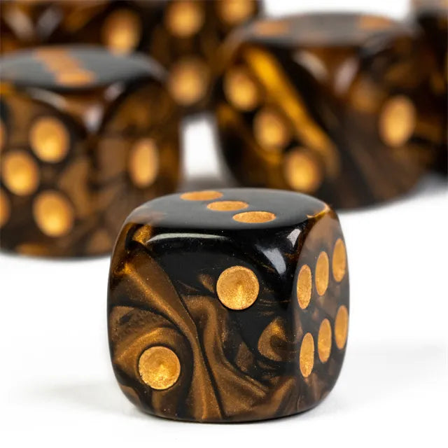 Level Up Dice | 16mm D6 Marbled Brown and Black | 6 Dice