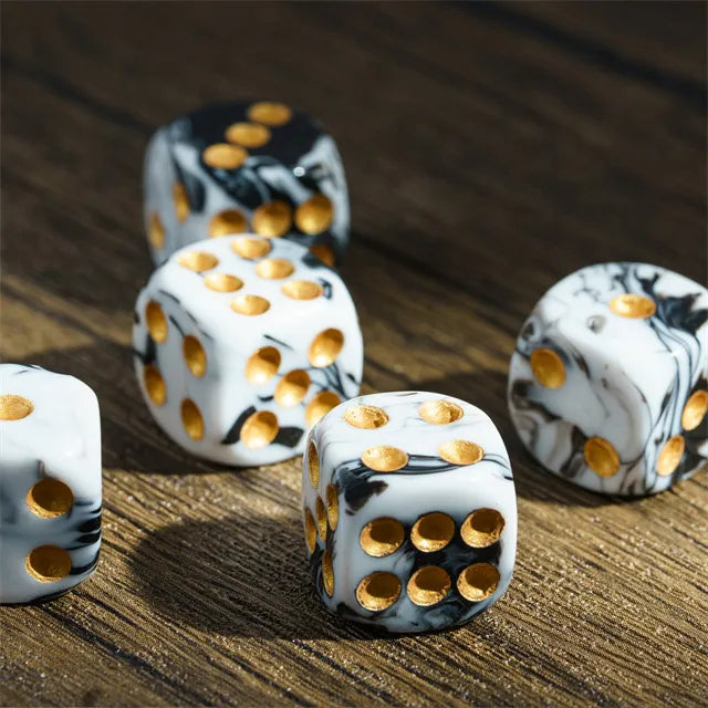 Level Up Dice | 16mm D6 Marbled Black and White | 6 Dice