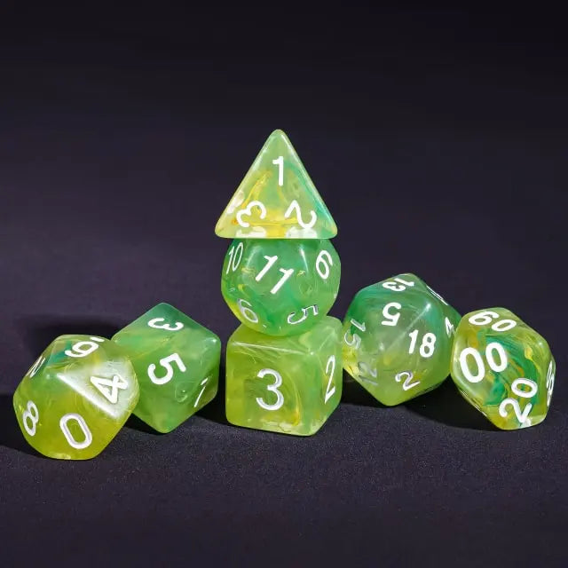 Level Up Dice | Translucent Two-Color Swirl  | (Green/Yellow)