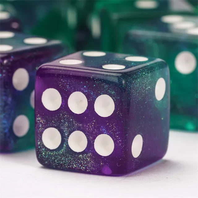 Level Up Dice | D6 Green Blue 16mm Glitter | 12 Dice