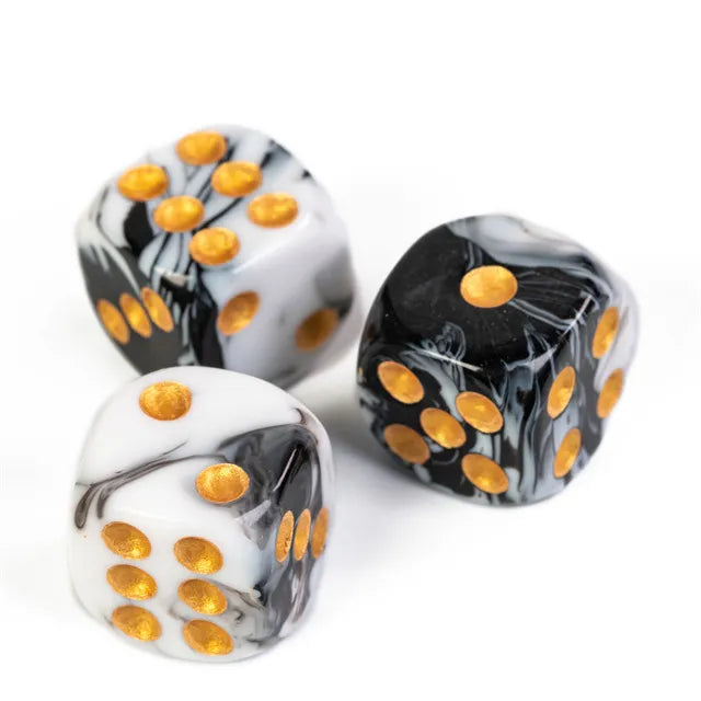 Level Up Dice | 16mm D6 Marbled Black and White | 6 Dice