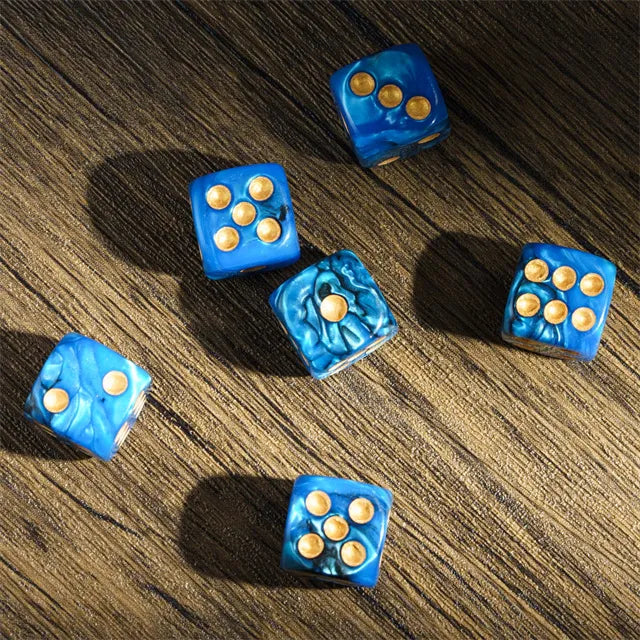 Level Up Dice | 16mm D6 Marbled Light Blue and Black | 6 Dice