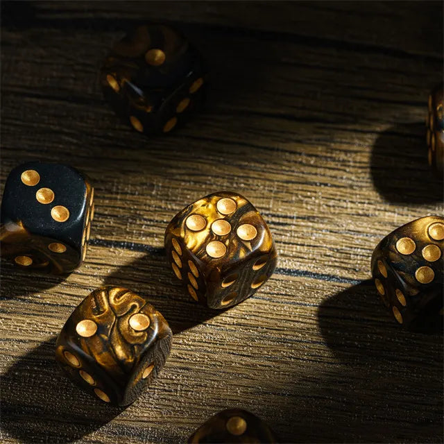 Level Up Dice | 16mm D6 Marbled Brown and Black | 6 Dice