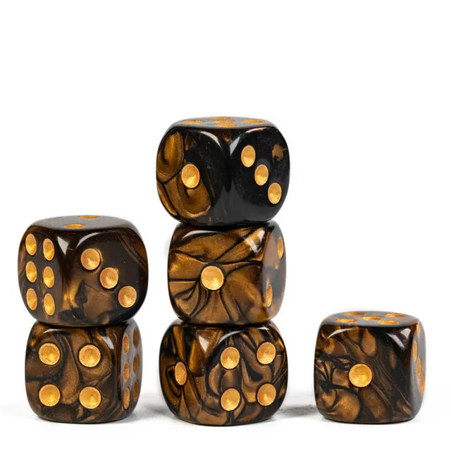 Level Up Dice | 16mm D6 Marbled Brown and Black | 6 Dice