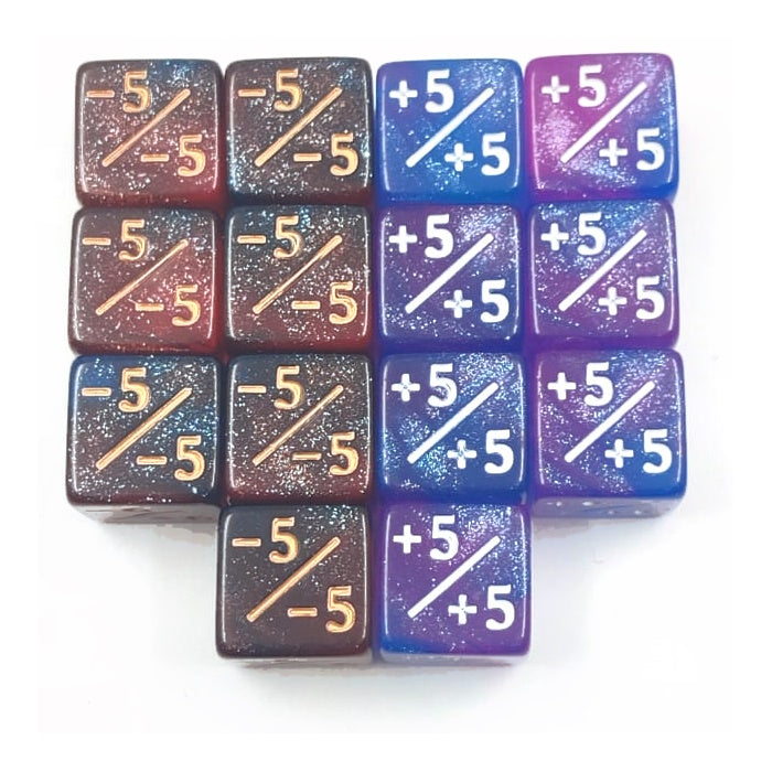 D6 16mm Positive and Negative Glitter Coloured Counters | 14 Dice