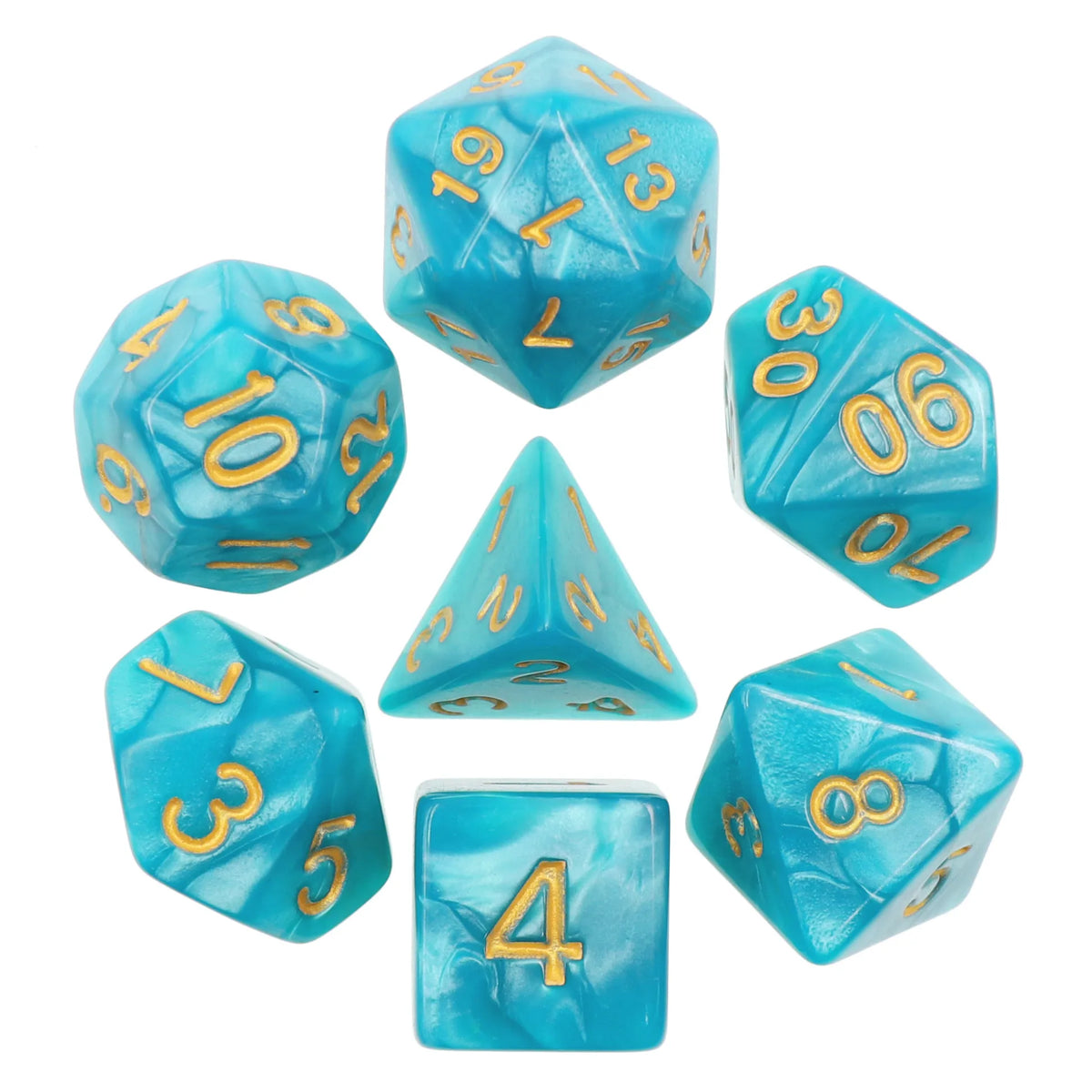 Lake Blue (Golden font) pearl dice