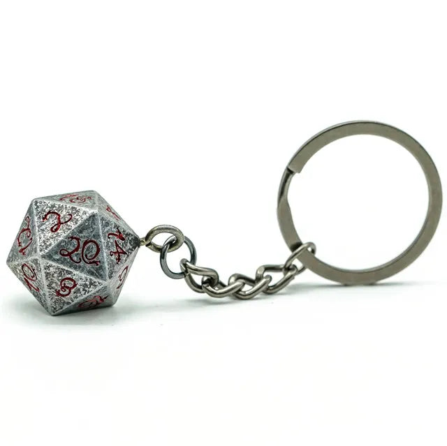D20 Metal Keychain | Silver Red