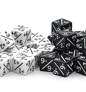 Level Up Dice | D6 16mm Positive and Negative Black/White Counters | 14 Dice