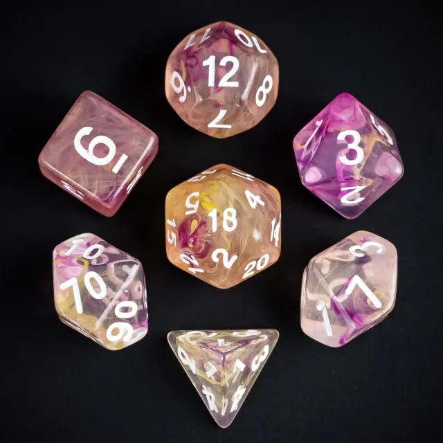 Level Up Dice | Translucent Two-Color Swirl  | (Purple/Yellow)