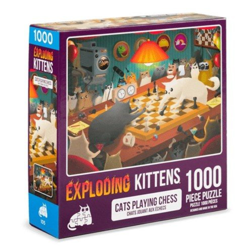 Exploding Kittens Puzzle - Cats Playing Chess (1000pc) - Level Up Store