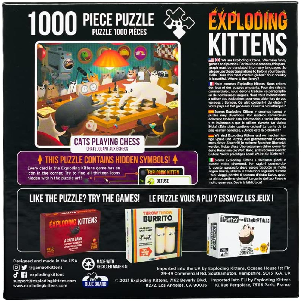 Exploding Kittens Puzzle - Cats Playing Chess (1000pc) - Level Up Store