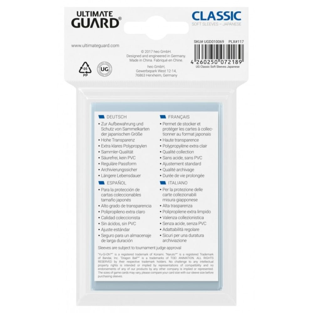 Ultimate Guard Classic Soft Sleeves Japanese Size Clear
